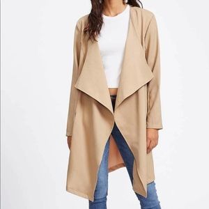 SHEIN Tan/Khaki Tie Waist Open Front Draped Coat